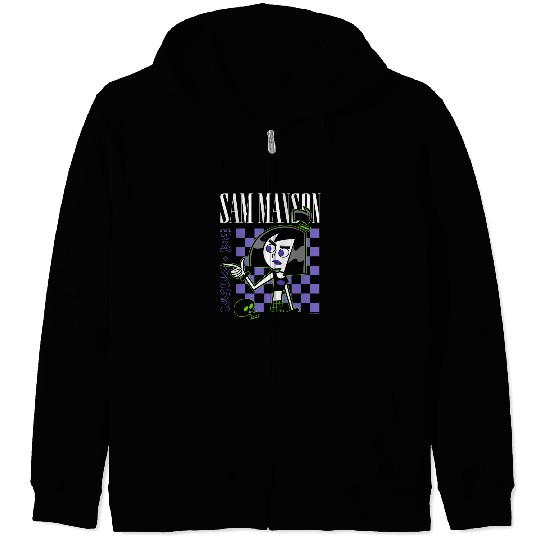 Danny Phantom Sam Manson Retro Kanji Checkerboard Portrait Zip Hoodies