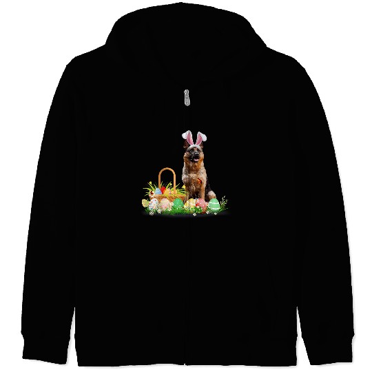 Cute GSD Easter Day Bunny Eggs Easter Costume German Shepherd Dog Dog Zip Hoodies