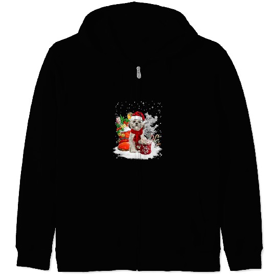 Shih Tzu Christmas Santa Hat Eggnog Boots Snow Xmas143 Zip Hoodies