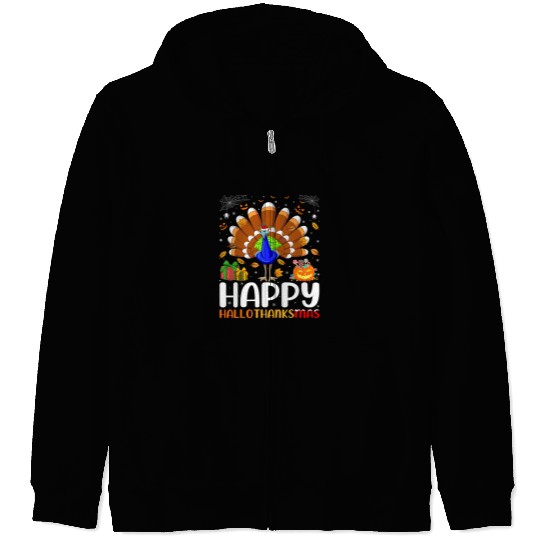 Peacock Bird Lover Halloween Christmas Happy Hallothanksmas Zip Hoodies