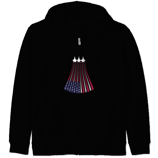 F22 Raptor Airshow American Flag 4th of July Airplane Art 22 Zip Hoodies