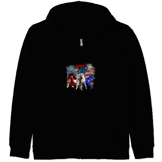 Horse Lover red white blue horse 4th of july flag usa firework patriotic Zip Hoodies