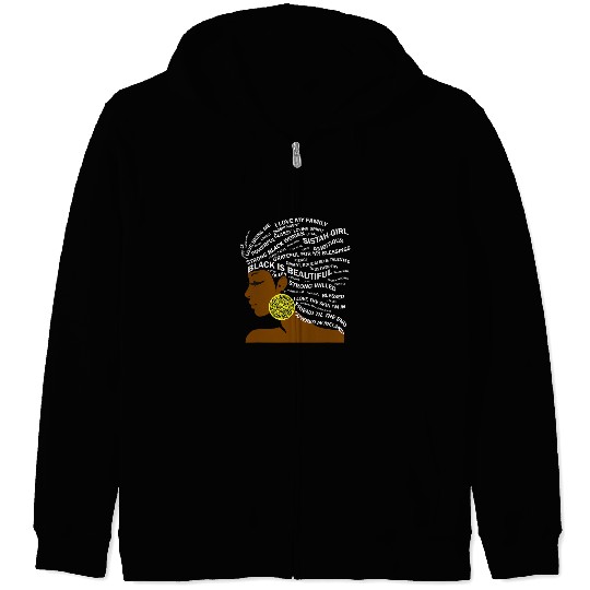 Black is Beautiful Words in Natural Hair Afro Black Woman Zip Hoodies