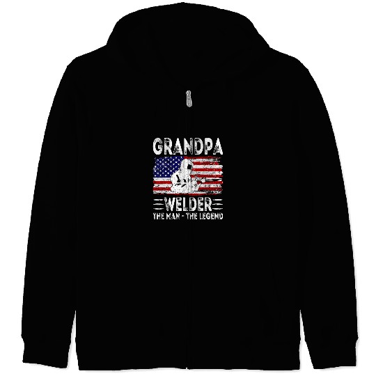 Welders Mens USA American Flag Grandpa Welder The Man The Legend Zip Hoodies