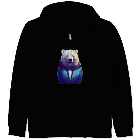 Funny Bear CoolNimals cute Polar Bear wearing a suit animals in clothe Cute Bears Zip Hoodies