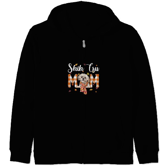 Cute Shih Tzu Mom Fall Maple Dog Mom Maple Mom Zip Hoodies
