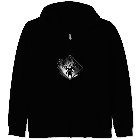 Boho Cow Skull Flowers Diamond White and Grey Splatter Zip Hoodies