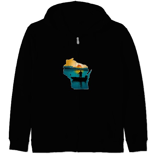 Fishing Wisconsin Fishing At Sunset Fisher Zip Hoodies