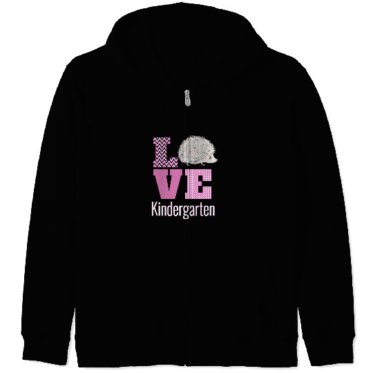 Love Kindergarten Hedgehog Kinder Teacher Back To School Zip Hoodies