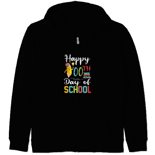 Happy 100th Day of School  Student Pencil Book Funny Zip Hoodies