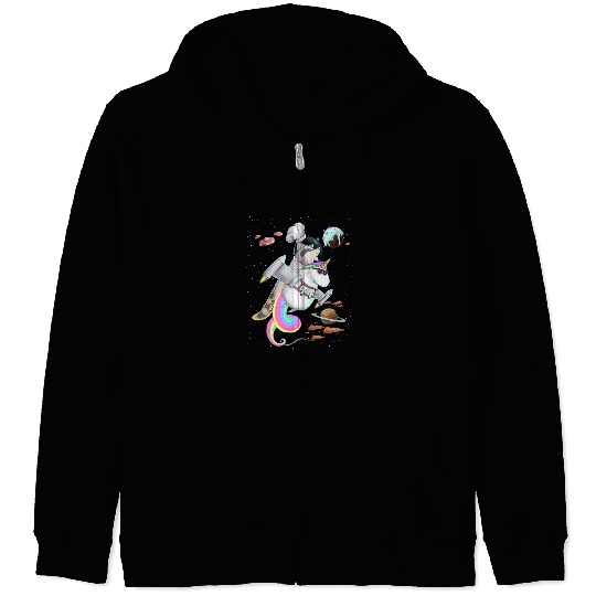 Raccoon Riding Unicorns Food Pizza Space Party Planet Kawaii Zip Hoodies