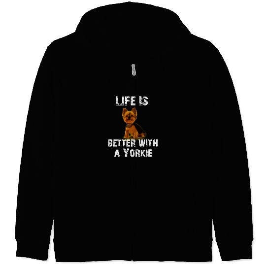 Distressed Life Is Better With A Yorkie Dog Lover Gift Long Sleeve Zip Hoodies
