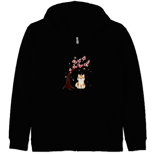 Dog Shiba Inu Japanese Cherry Blossom Sakura Flower Funny Zip Hoodies