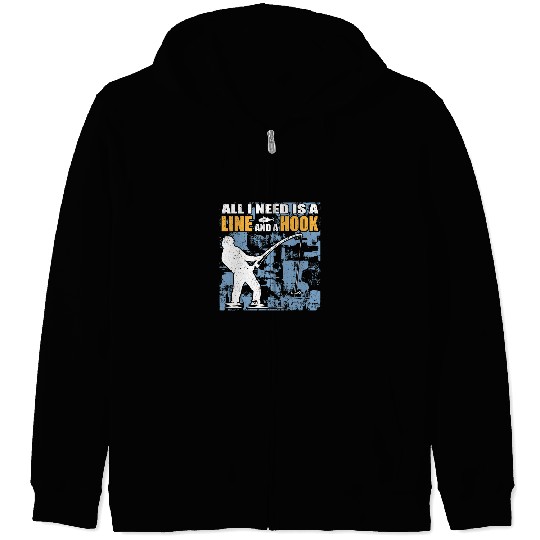 Fishing Line and a hook for fish lover fishermen fishing Fisher Zip Hoodies