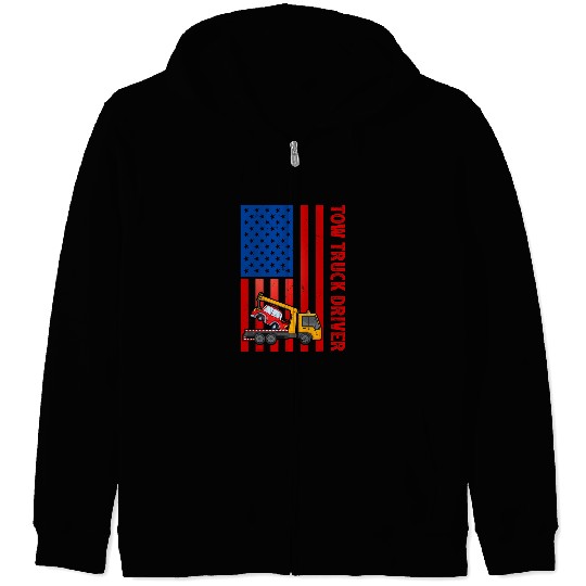 vintages Tow Truck Driver American Flag Trucker 4th Of July Zip Hoodies