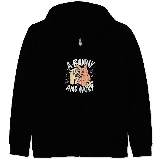 Piano Music Rabbit on Piano Ebony and Ivory Pun Zip Hoodies