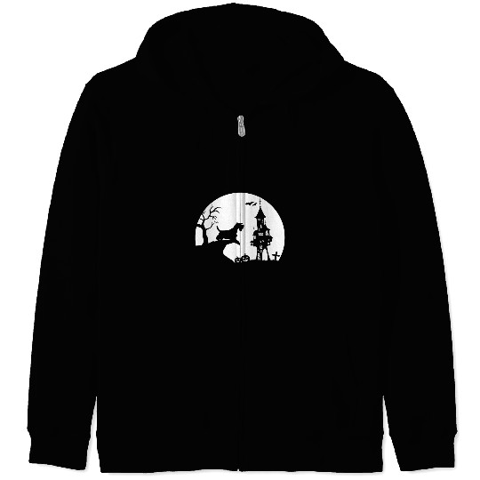 Dog Scottish Terrier Moon Silhouette Funny Halloween Costume Zip Hoodies
