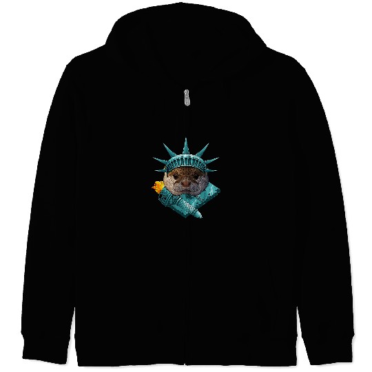 Otters Statue Of Liberty Otter 4th Of July Animal USA America Zip Hoodies