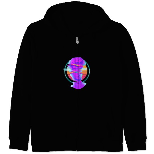 Vaporwave Aesthetic Sliced Greek Sculpture Retro Futuristic Zip Hoodies