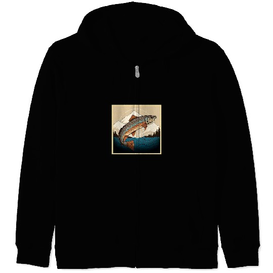 Surrealism Japanese Painting Trout Zip Hoodies