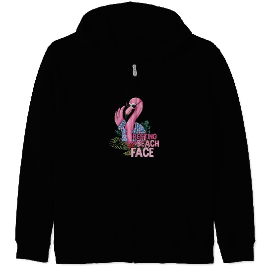 Pink Flamingo Rest Beach Face Flamingo Retro Pink Birds Lovers Summer Flamingos Zip Hoodies
