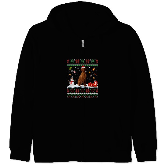 Dog Vizsla Funny Dog lovers Cute Vizsla Santa Hat Ugly Christmas Zip Hoodies