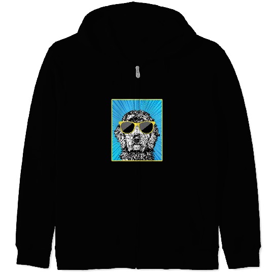 Goldendoodle Portrait Pop Art Doodle Dog with Sunglasses Doodle Dog Zip Hoodies