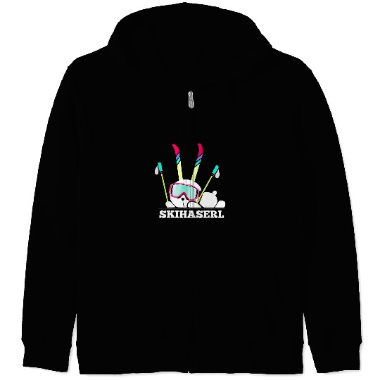 Skiing Ski Funny Skiing Apreski Rabbits Zip Hoodies
