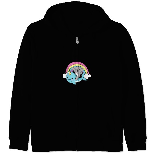 Narwhal Cute koala Ocean Unicorns Kawaii Koalas Narwhals Zip Hoodies