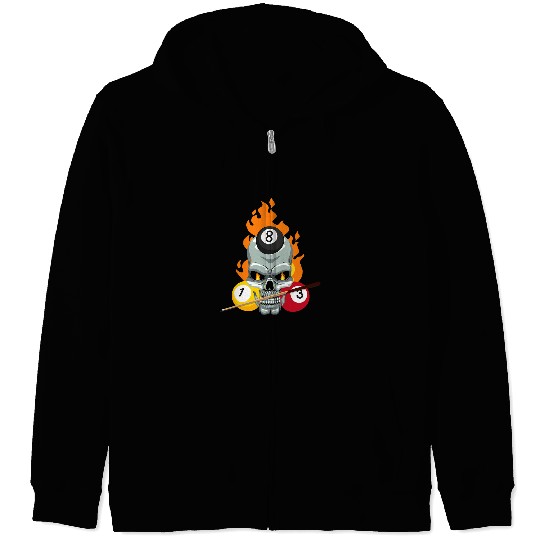 Skeletons Skulls Pool Player Skull Billiards Cue Design Billiard Ball Skull Zip Hoodies