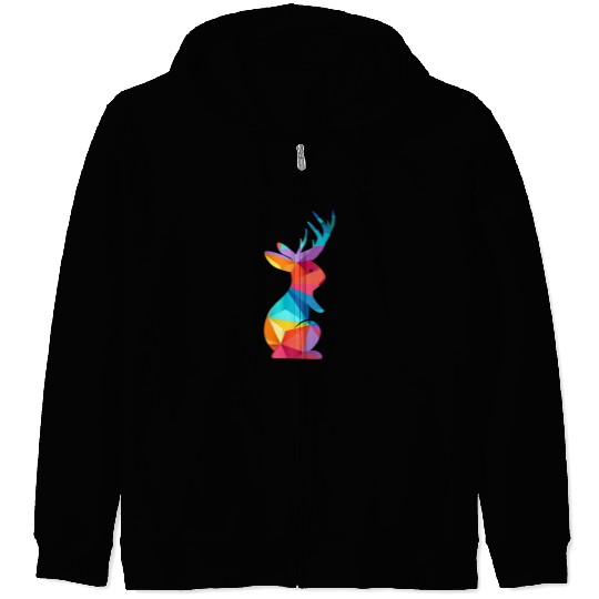 Rabbits Cute Colorful Jackalope Fun Cute Rabbit Animal Lover Graphic Zip Hoodies