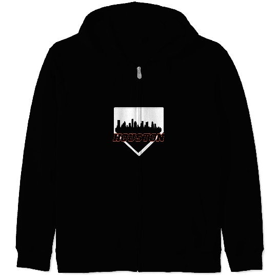 City of Houston Skyline Art Downtown Texas Baseball Fan Gift Zip Hoodies