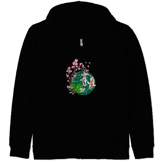 Tattoo Ink Japanese Koi Fish Cherry Blossom Tattoo Inspired vintages Art Zip Hoodies