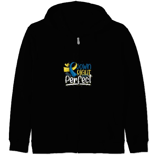 Down Right Perfect Blue Yellow Ribbon Funny Down Syndromes Zip Hoodies