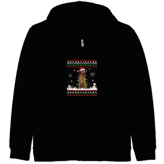 Labrador Lab Dog Chocolate Lab Labrador Christmas Pajamas Santa Tree Lights Zip Hoodies