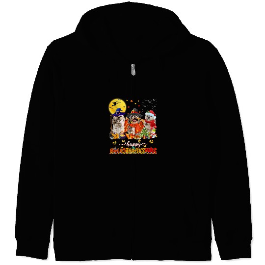Happy Hallothanksmas Cute Shih Tzu Wizard Hat Turkey Snowman Zip Hoodies