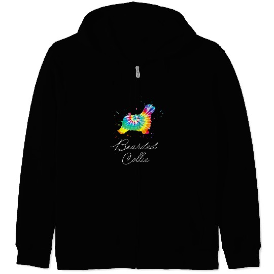 Bearded Collie Dog Tie Dye Rainbow Dog Mom Lover Gift Zip Hoodies