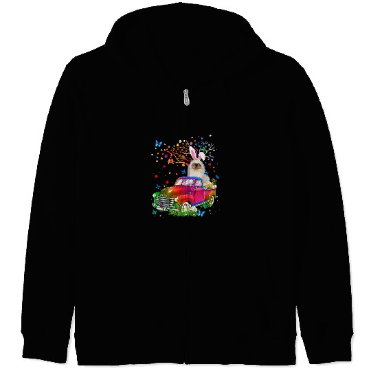 Persian Cat Bunny Truck Hunting Eggs Tree Easter Day Zip Hoodies