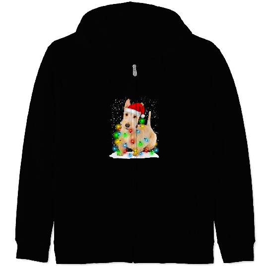 Dog Scottish Terrier Santa Scottish Terrier Christmas Light Pajama Dog Xmas Zip Hoodies