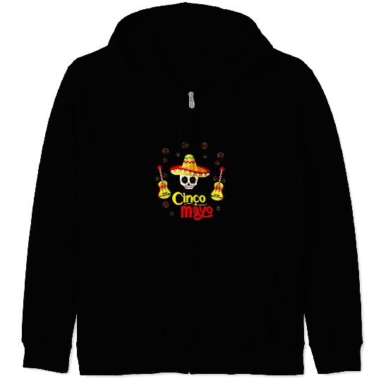 Skeletons Skulls Mexican Skull Cinco De Mayo Guitar Sombrero Sticker Party Skull Zip Hoodies