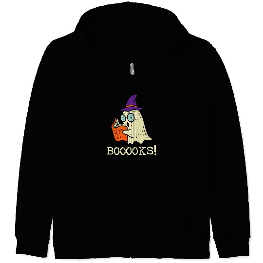 Reading Book Boooks ghosts Books Funny Reading Halloween Teacher Librarian Reader Zip Hoodies