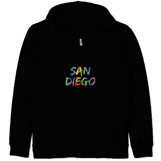 Colorful Rainbow SD californias Artwork City Pride San Diego Zip Hoodies