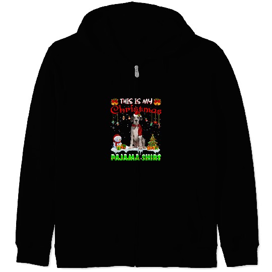 Dog Great Dane Santa Hat Snowman Tree Christmas Pajama Holiday Zip Hoodies