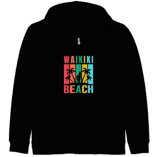 Surf Life Waikiki Beach Hawaii Surfing Summer Vacation Retro Zip Hoodies