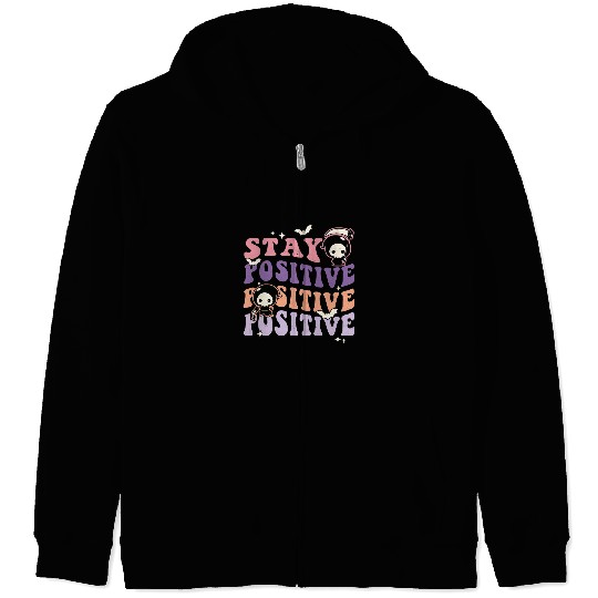 Stay Positive Spooky Season Halloween Groovy Retro Death 215 Zip Hoodies