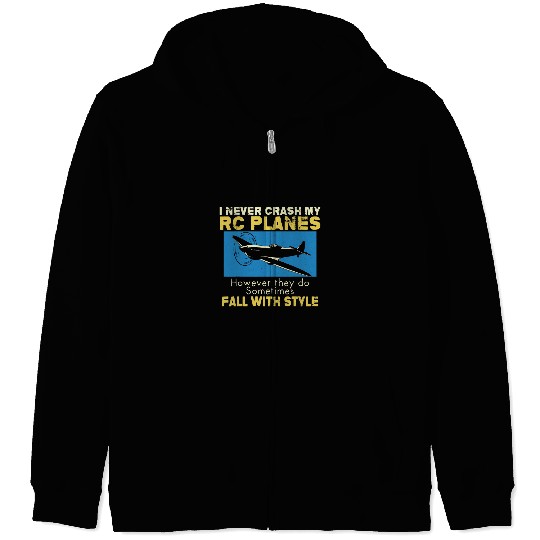 Mens I Never Crash My RC Planes Radio Control Hobby Funny Zip Hoodies