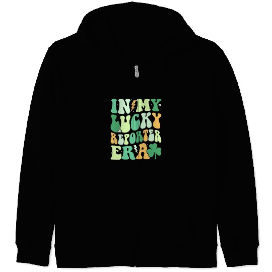 Groovy in My Lucky Reporter Era St Patricks Day Clover Zip Hoodies