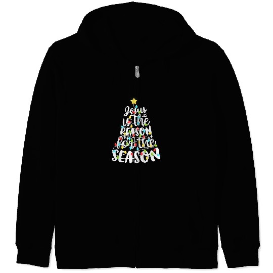 Christian Jesus Jesus is The Reason for The Season Christmas Lights Tree 58 Christ Zip Hoodies
