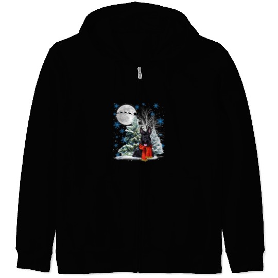 Dog Scottish Terrier Under Moonlight Snow Christmas Pajama 51 Zip Hoodies