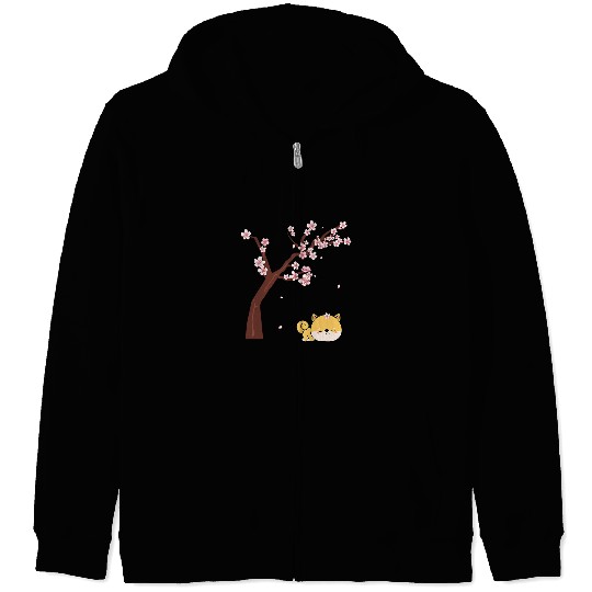 Dog Shiba Inu Cherry Blossom Cute Kawaii Shiba Inu Kawaii Japanese Style Zip Hoodies